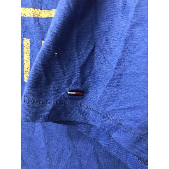 Tommy Hilfiger Denim Shirt XL Blue Gold Graphic Printed Logo Cotton Mens - Picture 2 of 5